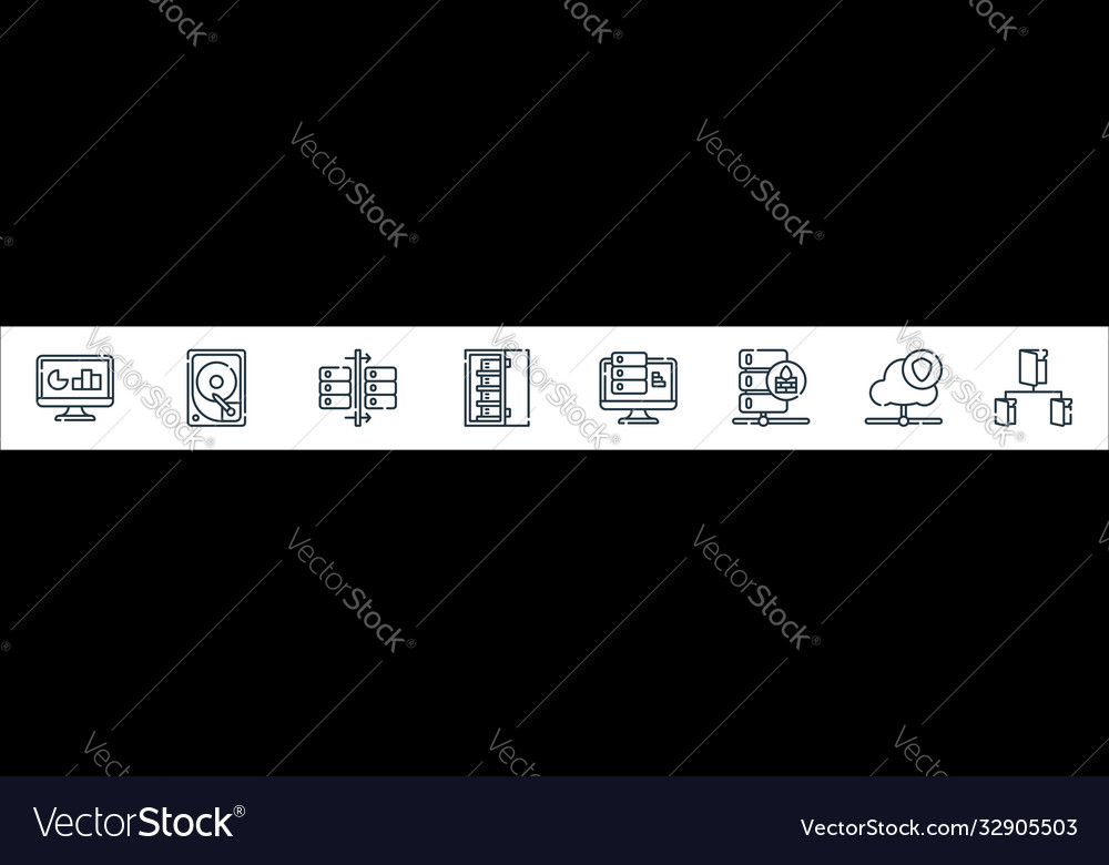 Database and servers line icons linear set vector image Database and servers line icons linear set