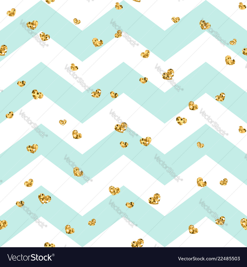 Gold heart seamless pattern blue-white geometric Vector Image