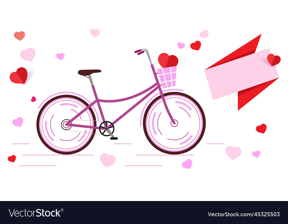 Pink bicycle banner for a love card with