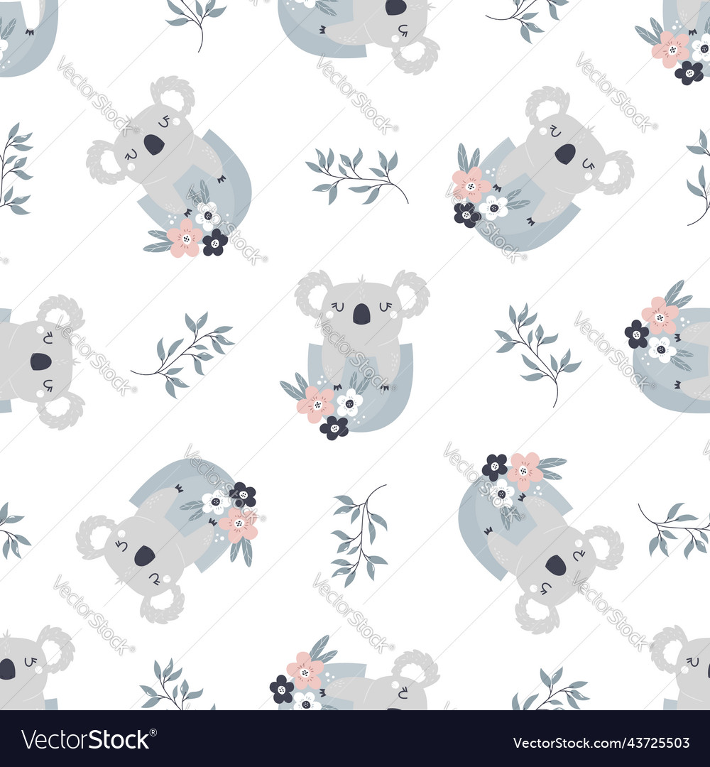 Seamless pattern with adorable koalas in pockets