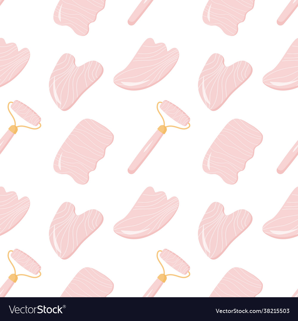 Seamless pattern with rose quartz gua sha scraping vector image Seamless pattern with rose quartz gua sha scraping