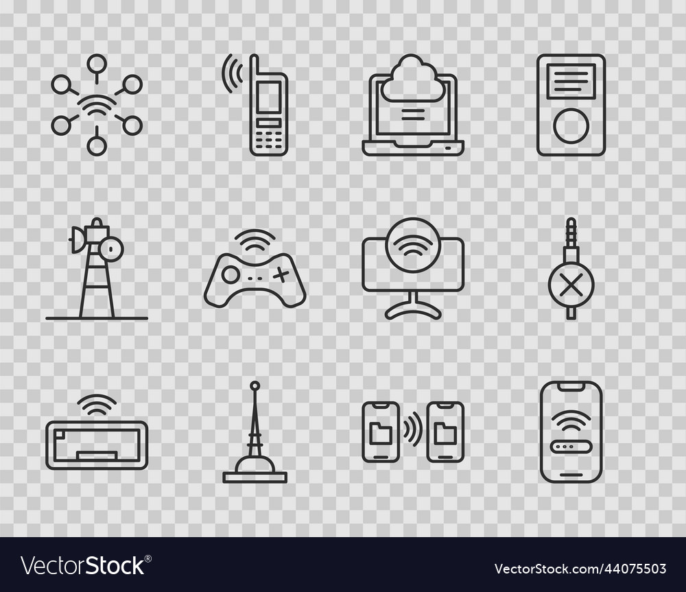 Set line computer keyboard mobile with wi-fi vector image Set line computer keyboard mobile with wi-fi