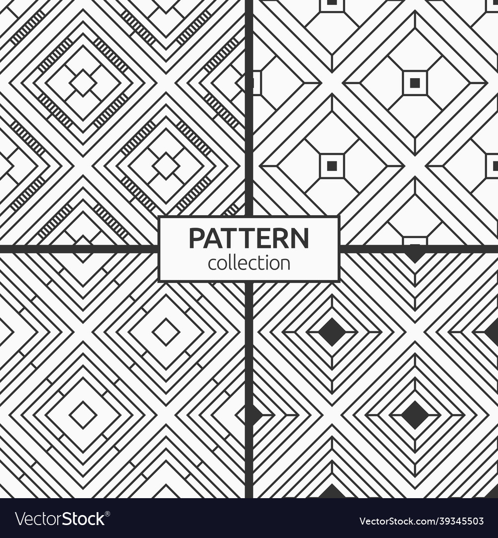 Set of four geometric rhombuses seamless patterns