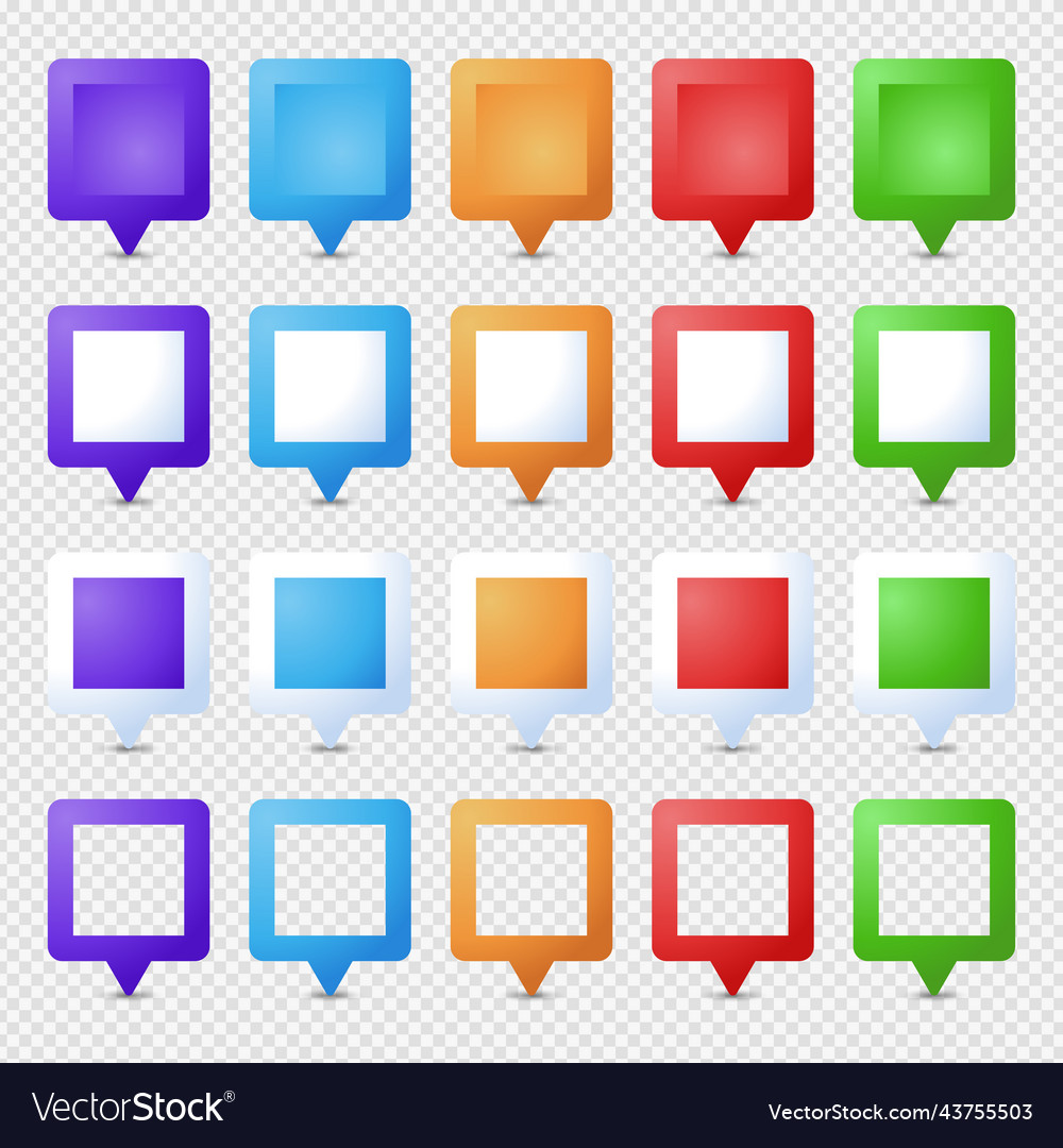 Square location pins set marker 3d map pointer
