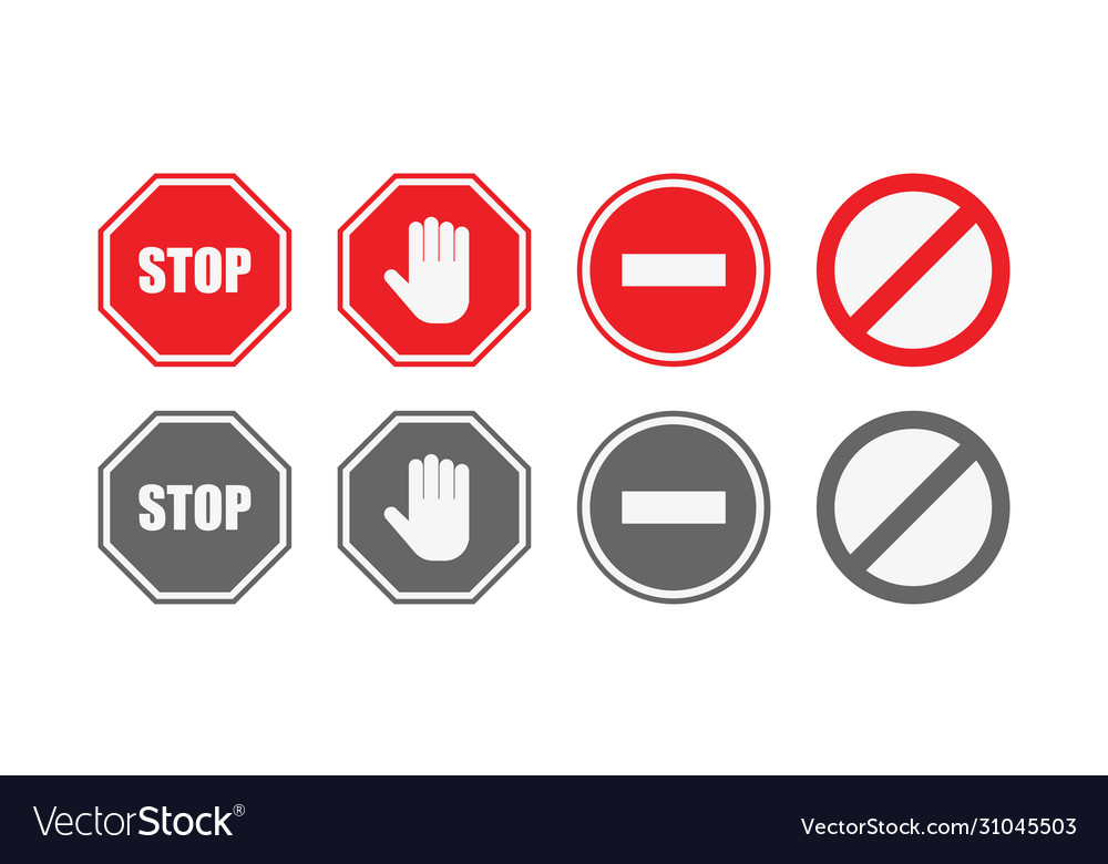 Stop set signs in flat style isolated sign