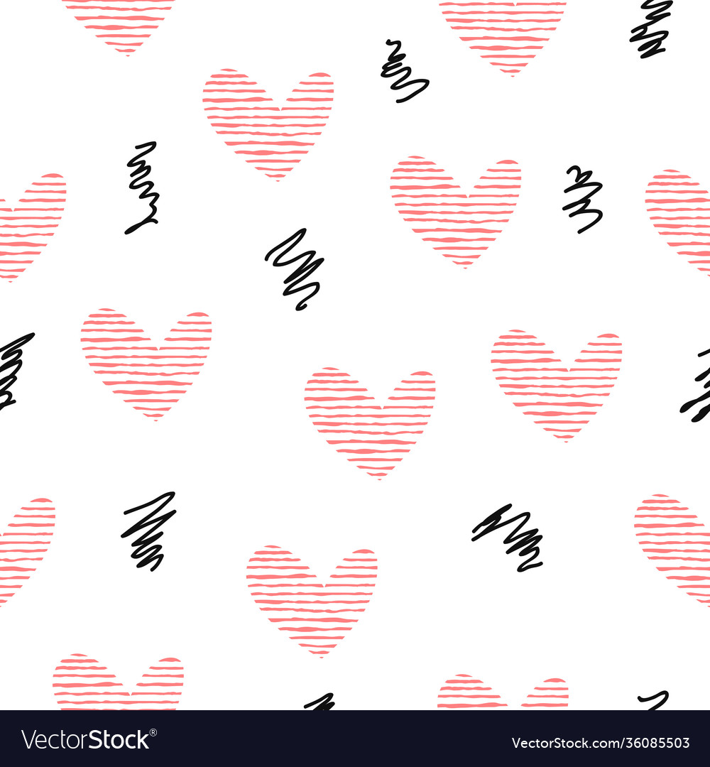 Stripe heart and scribble line repeat pattern vector image Stripe heart and scribble line repeat pattern