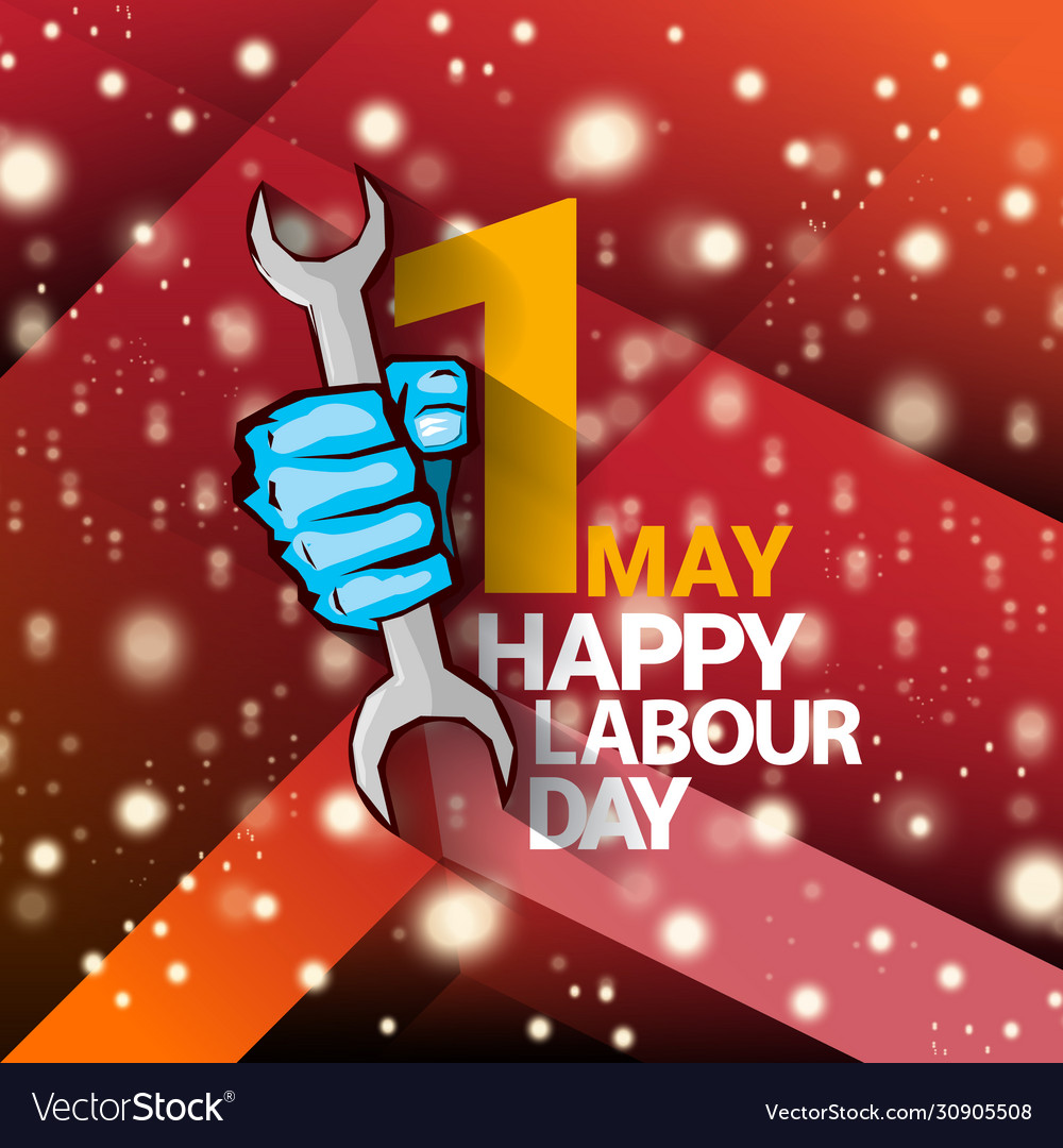 1 may happy labour day label with strong Vector Image