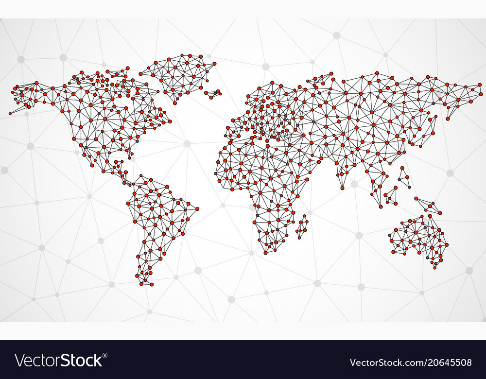 Abstract polygonal world map with dots and lines