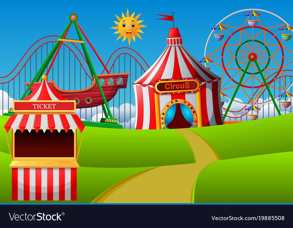 Amusement park scene at daytime Royalty Free Vector Image