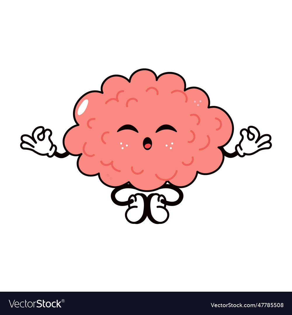 Brain doing yoga character hand drawn Royalty Free Vector