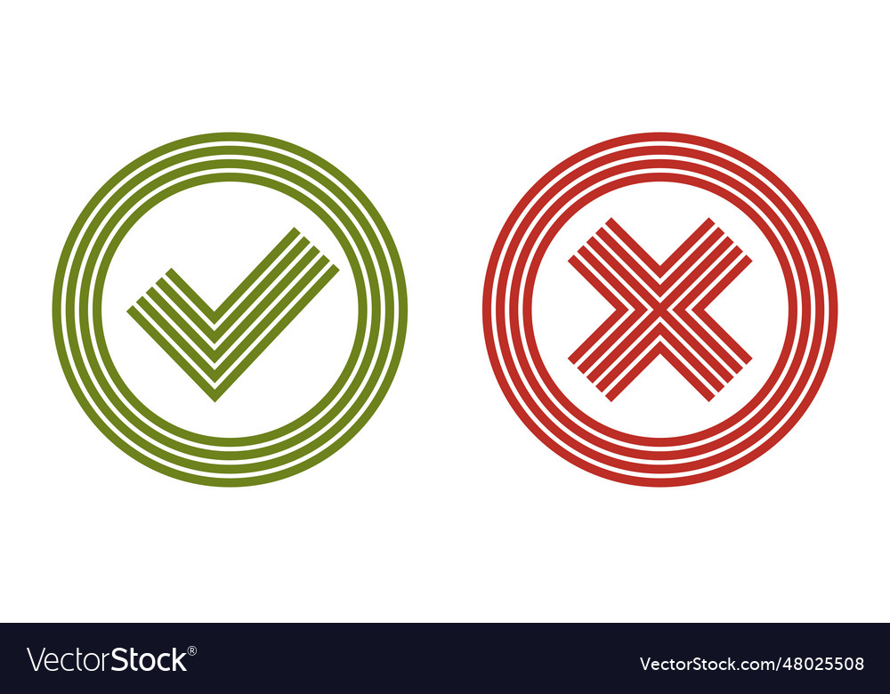 Check mark tick and cross linear symbols isolated