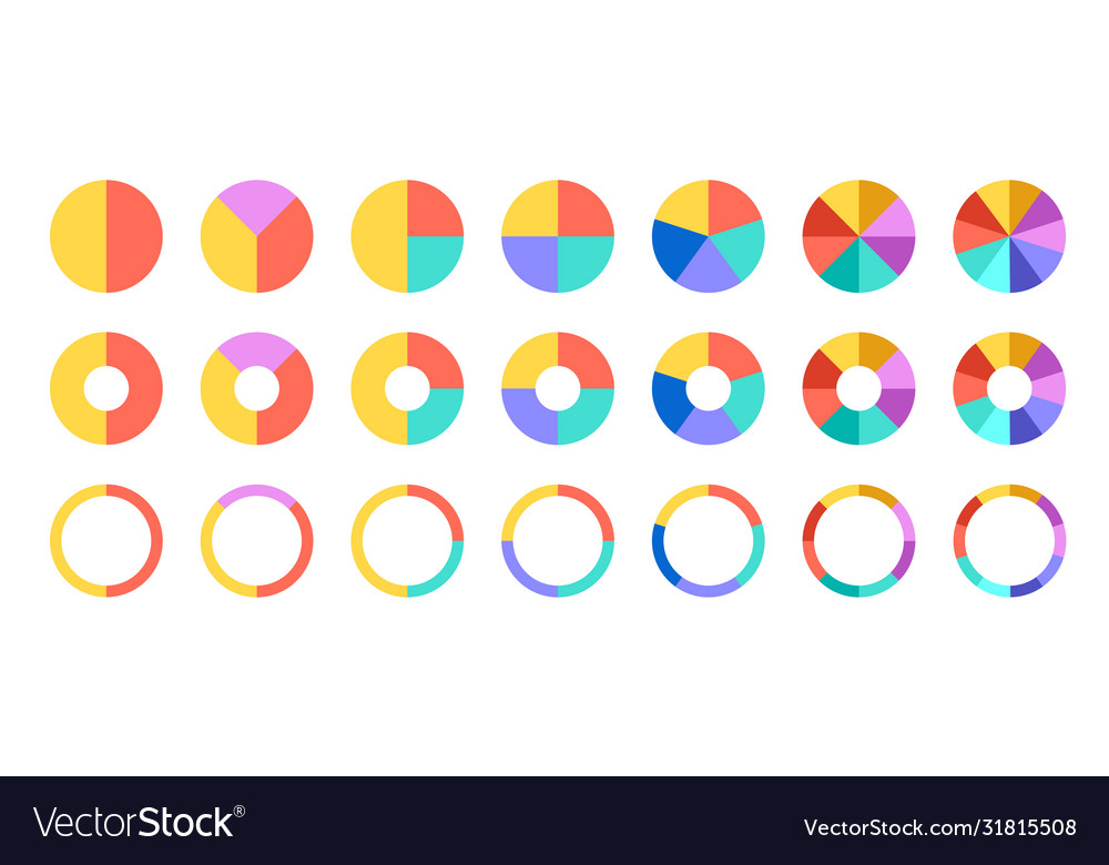 Colorful pie and donut charts circle chart circle vector image Colorful pie and donut charts circle chart circle