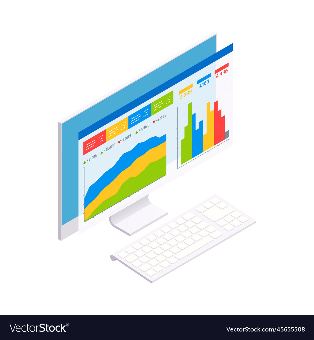 Funding computer isometric composition Royalty Free Vector