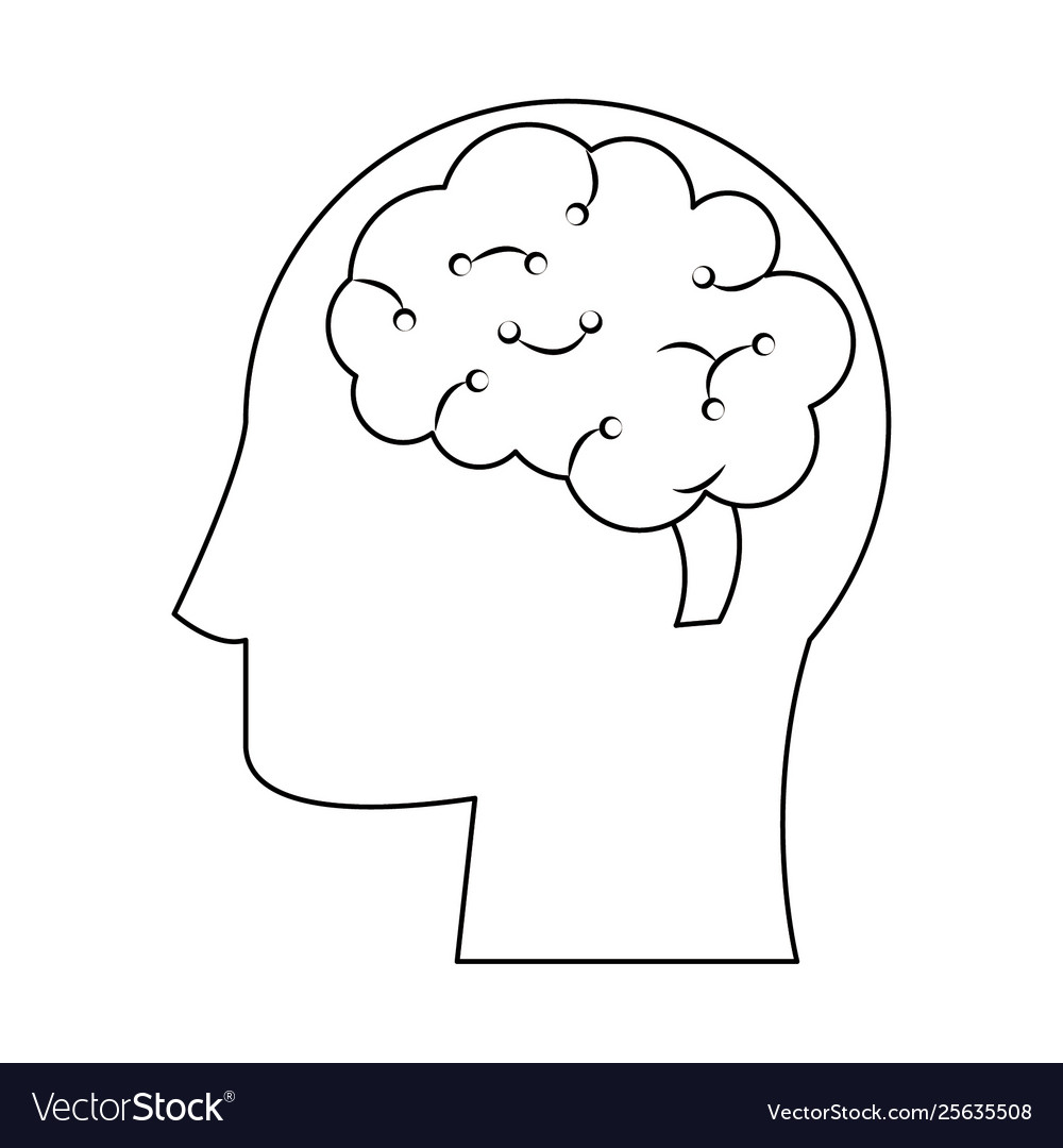 Human head silhouette with brain symbol in black Vector Image