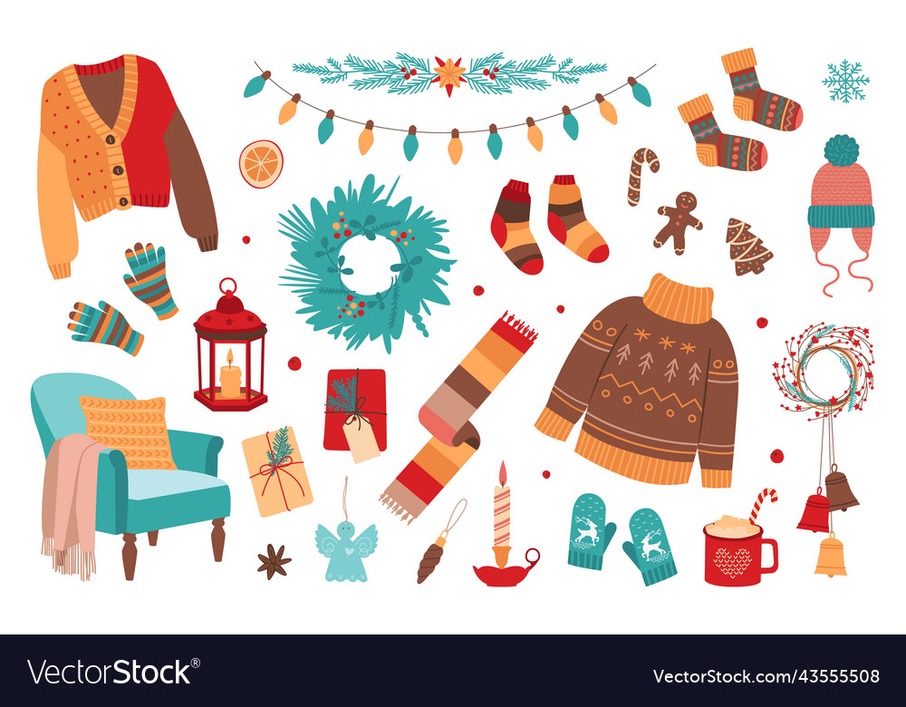 Hygge christmas elements angel toy traditional Vector Image