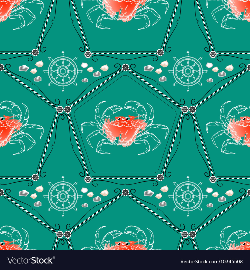 Seamless pattern with crabs and nautical