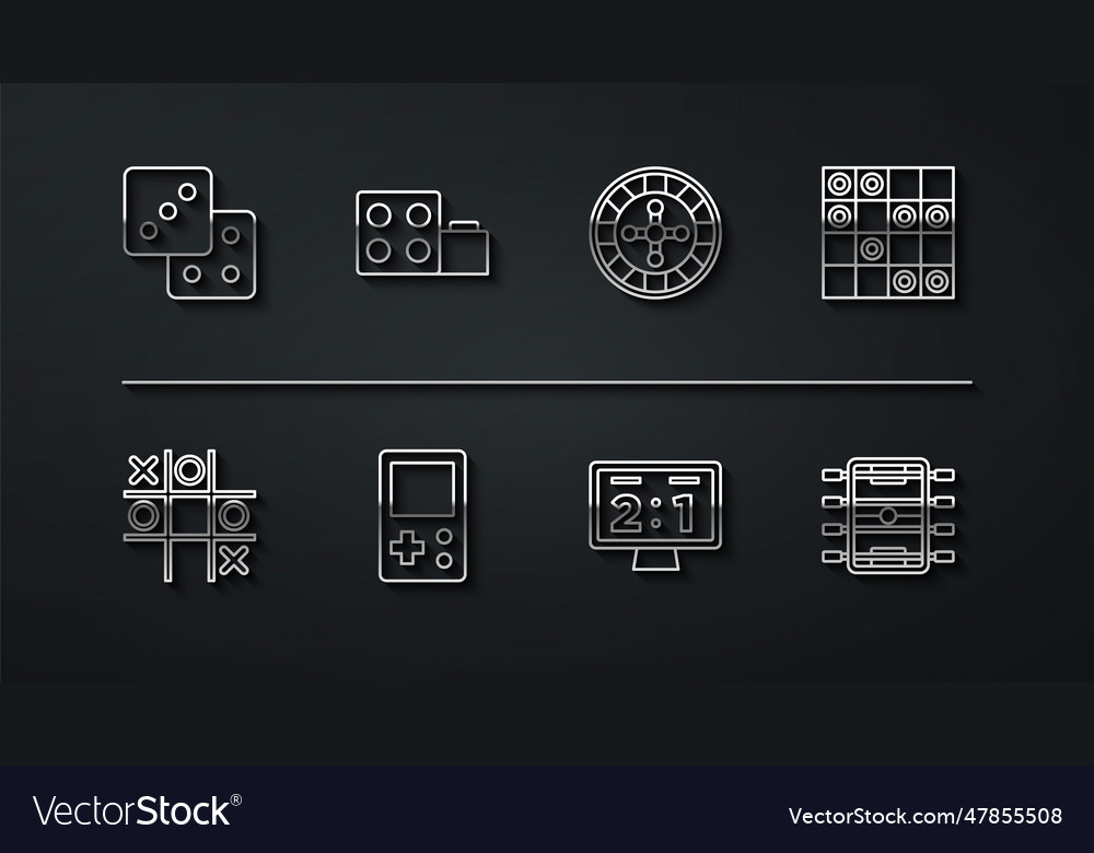 Set line game dice tic tac toe board vector image Set line game dice tic tac toe board