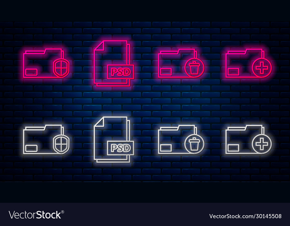 Set line psd file document delete folder vector image Set line psd file document delete folder