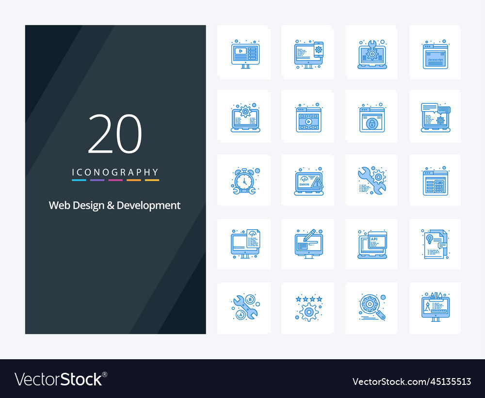 20 web design and development blue color icon