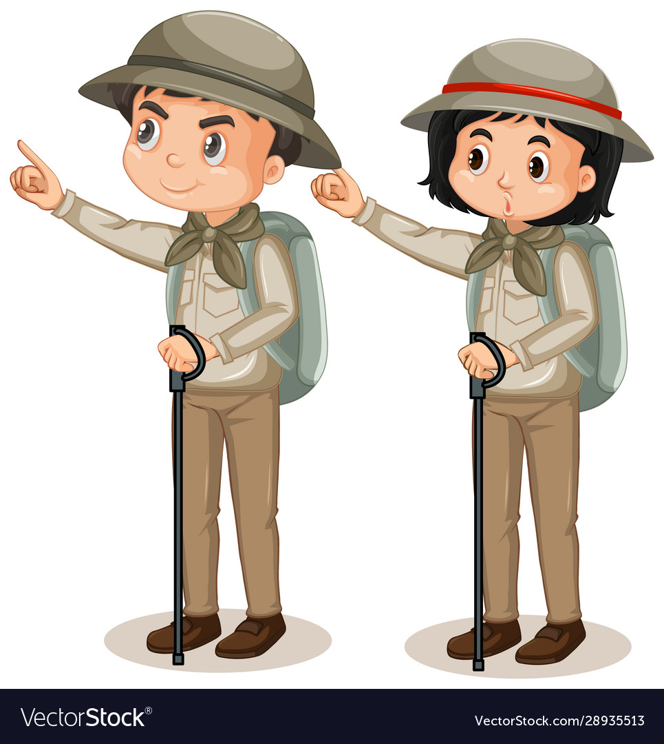 Boy And Girl In Safari Outfit On White Background Vector Image