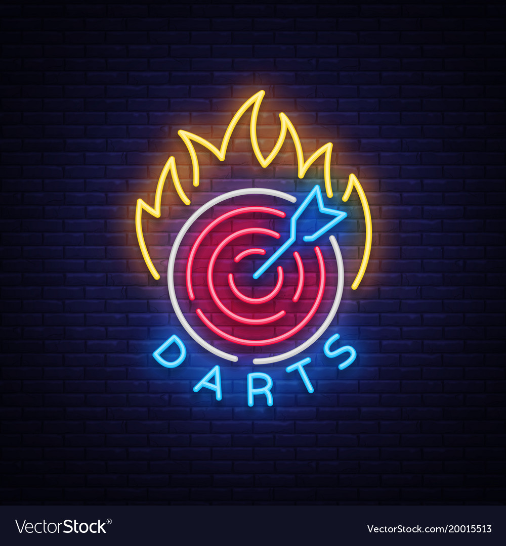 Darts logo in neon style sign bright night Vector Image