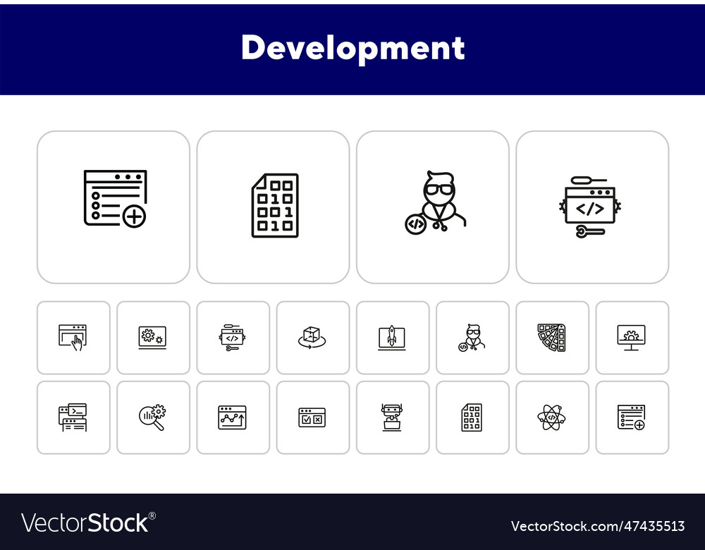 Development line icon set vector image Development line icon set
