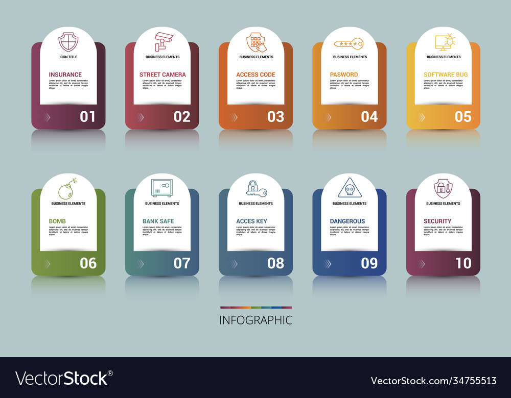 Infographic security template icons in different vector image Infographic security template icons in different
