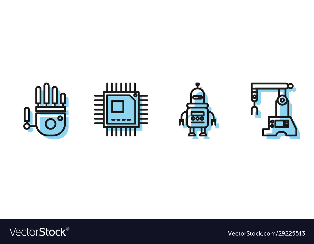Set line robot mechanical hand processor vector image Set line robot mechanical hand processor