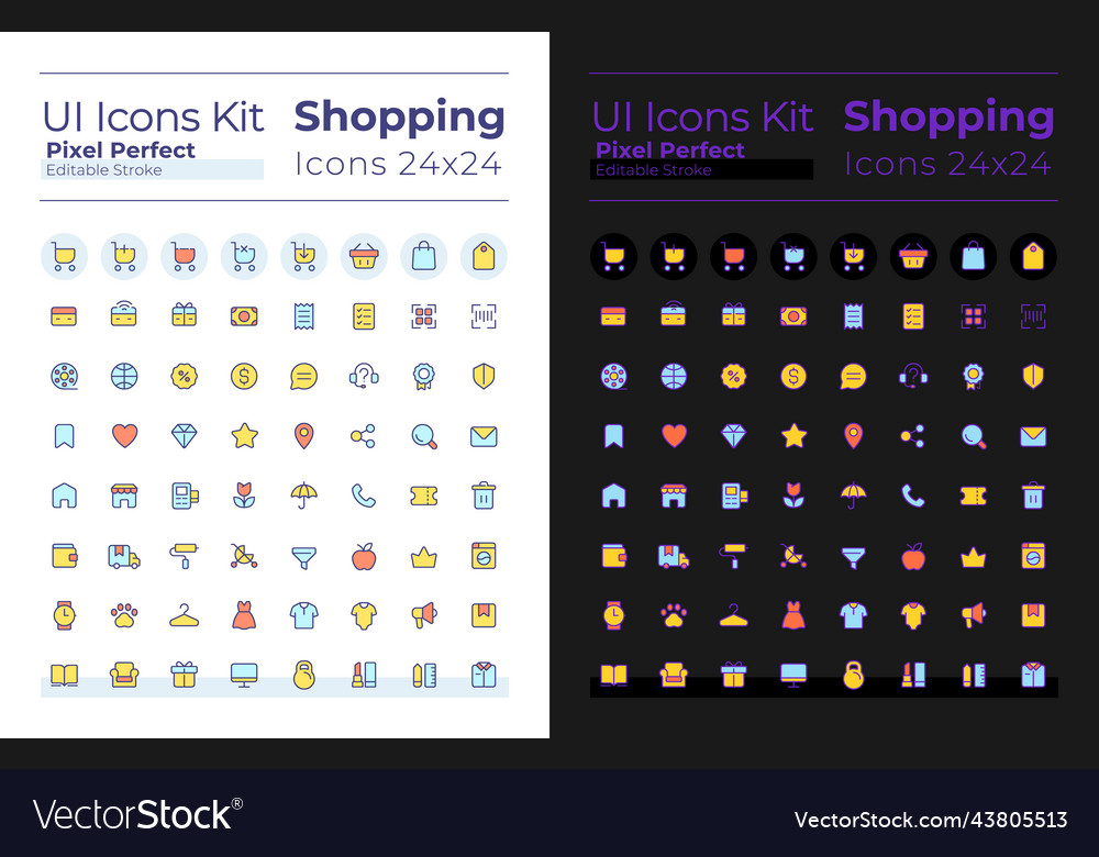 Shopping pixel perfect rgb color ui icons set vector image Shopping pixel perfect rgb color ui icons set