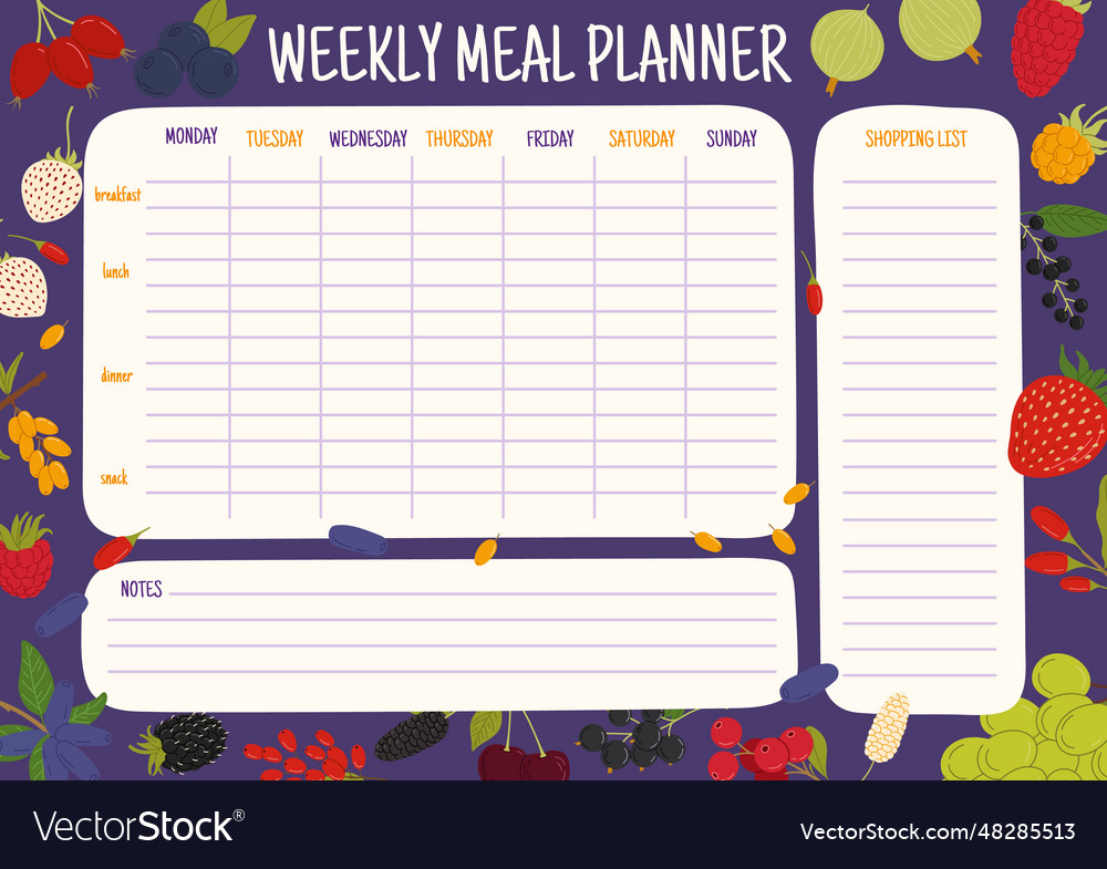 Wöchentliche Mahlzeit Planer Wald und Gartenbeeren