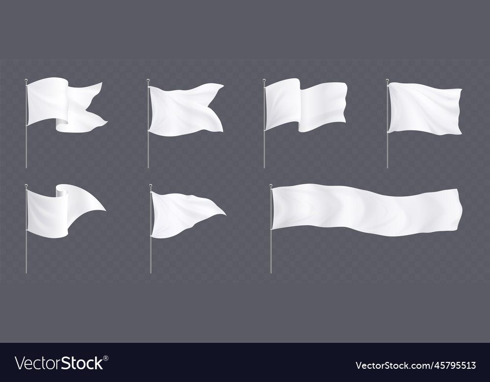 White flags and pennants on poles mockup Vector Image