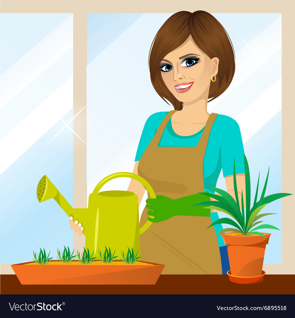 Attractive lovely housewife on balcony Royalty Free Vector