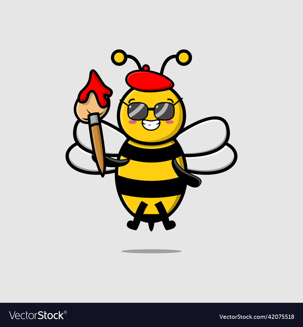 Cute cartoon bee painter brush to draw