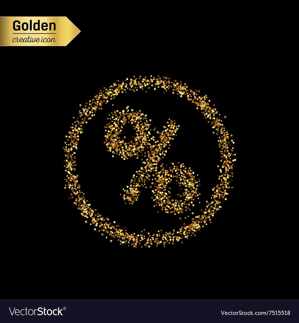 Gold glitter icon of percent isolated