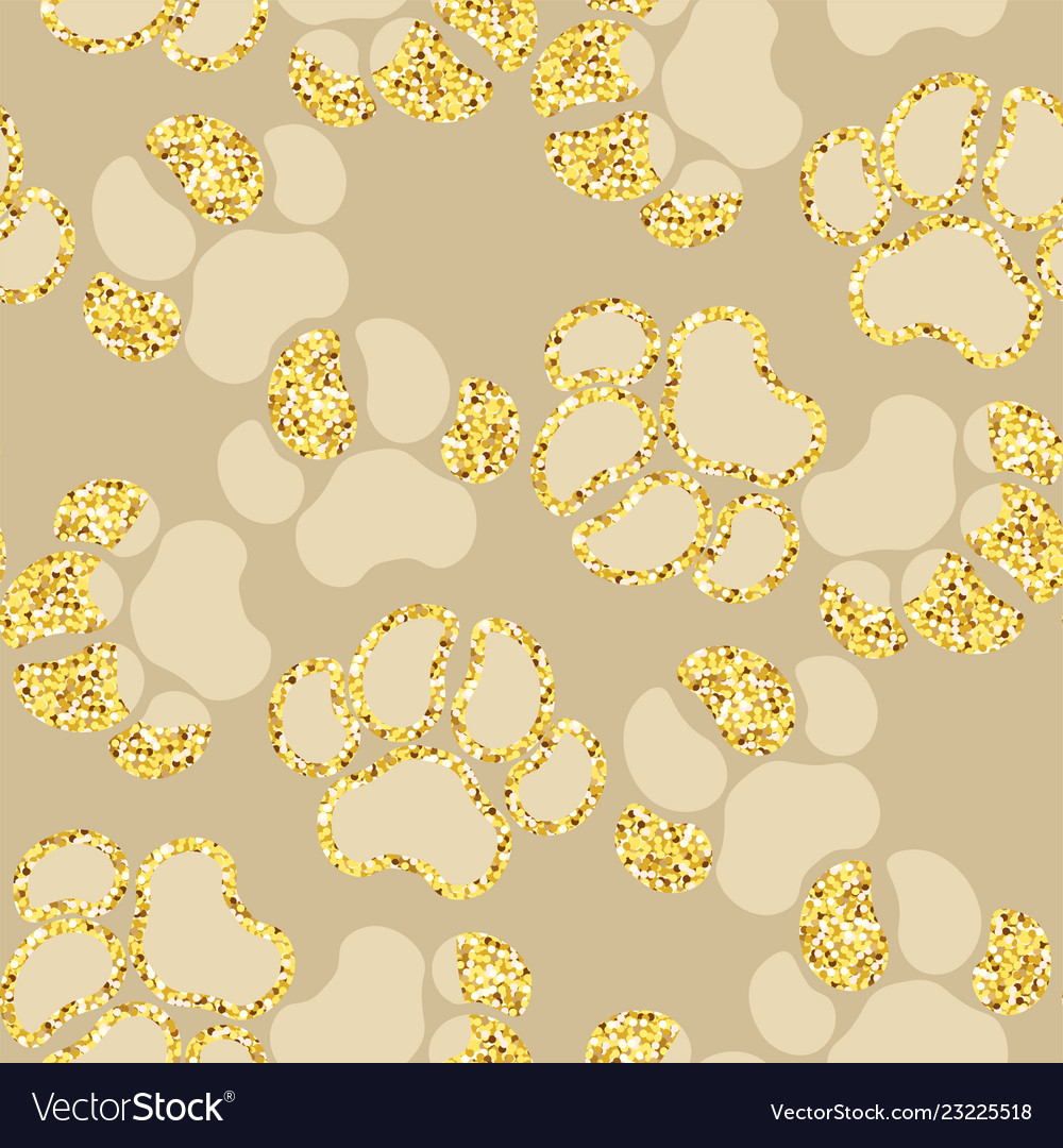 Golden Sparkle Paw Print Pattern
