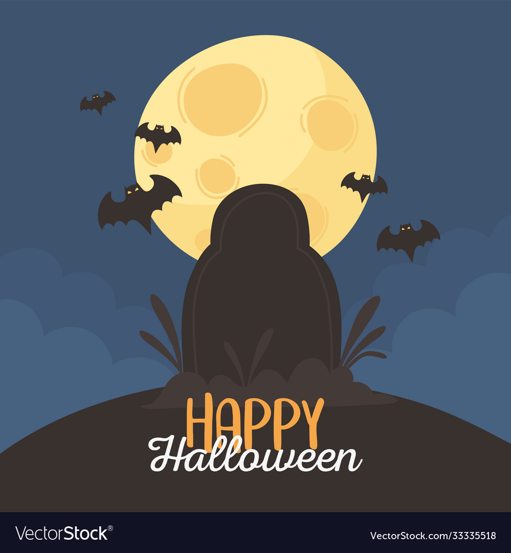 Happy halloween gravestone bats moon night trick