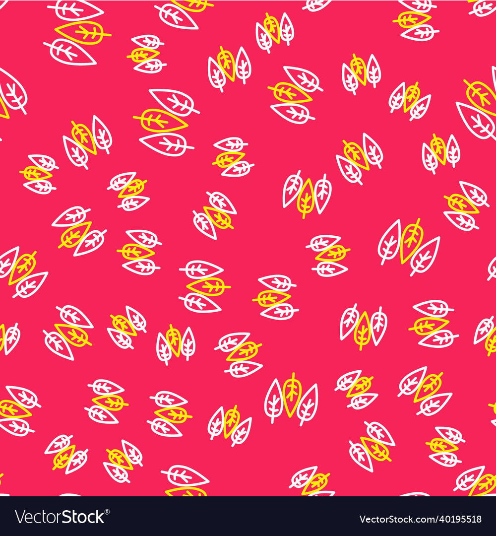 Line leaf icon isolated seamless pattern on red