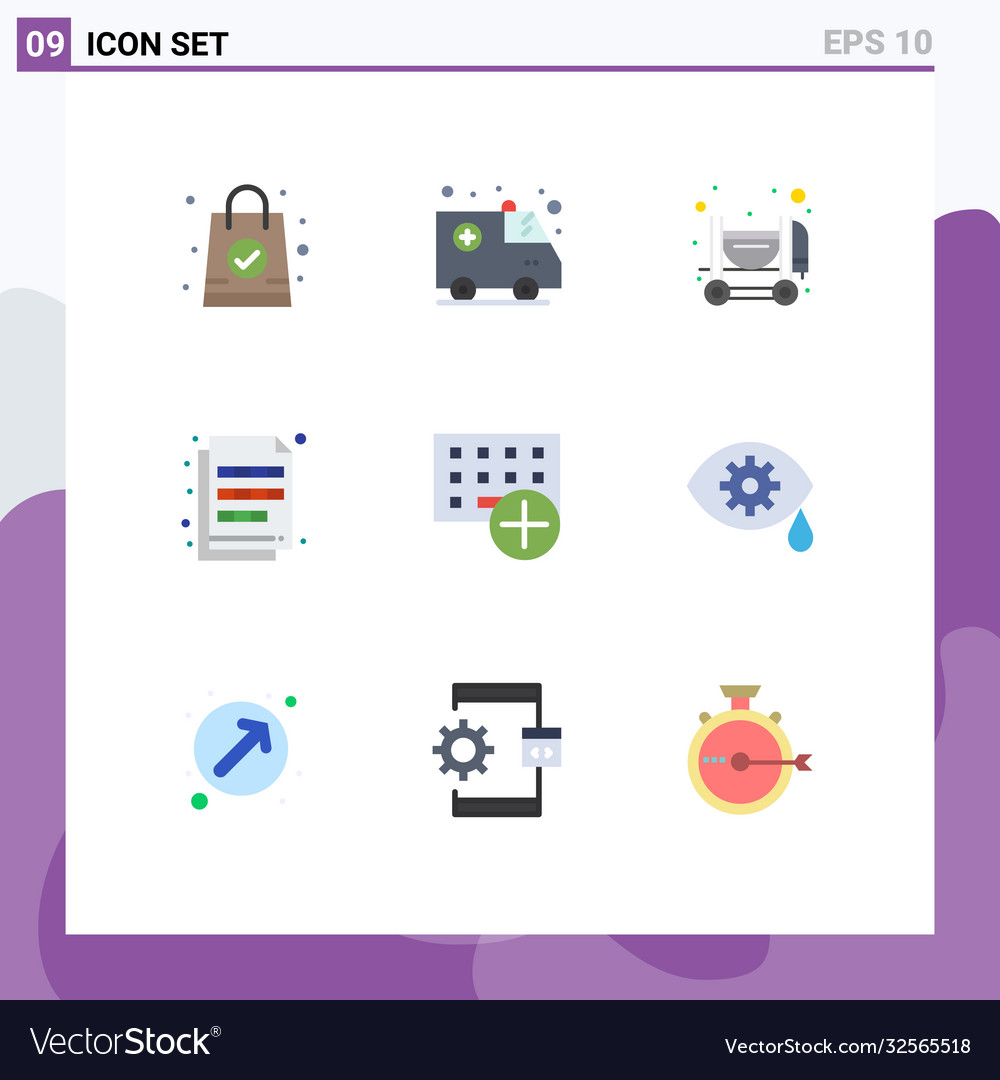 Set 9 flat colors on grid for gadget computers