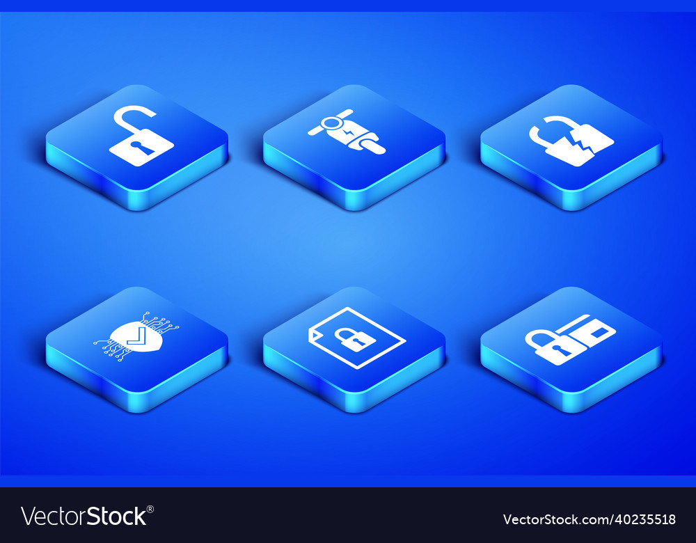 Set credit card with lock open padlock document vector image Set credit card with lock open padlock document