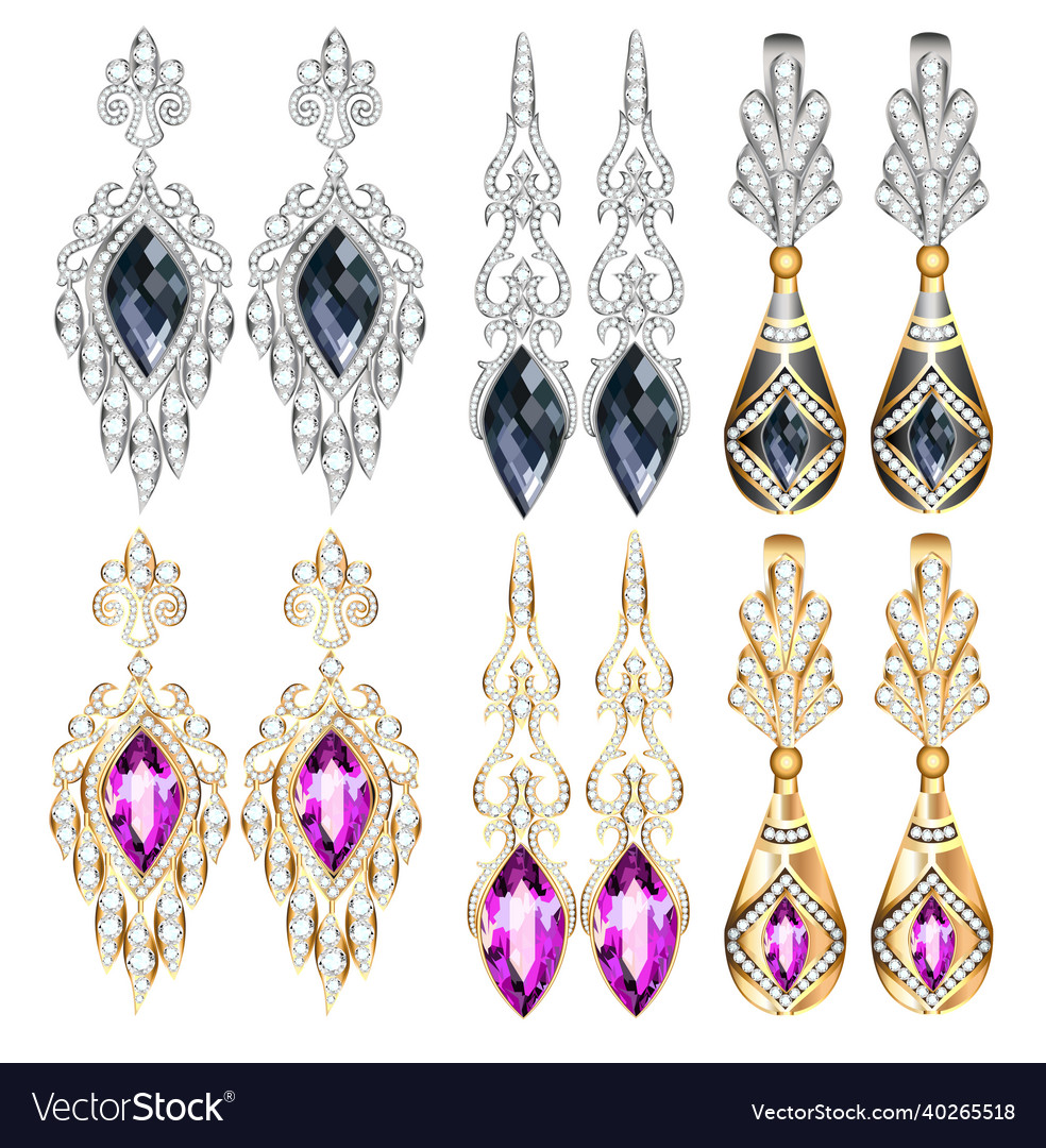 Set of jewelry earrings with precious stones Vector Image