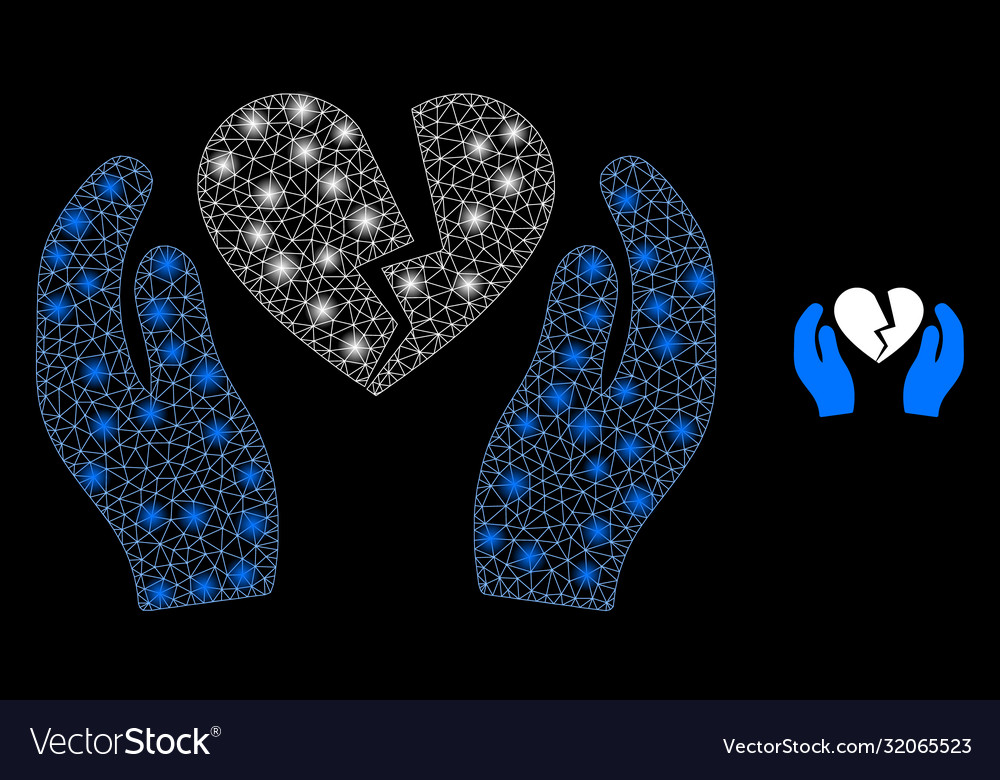 Broken heart care palms - bright web net vector image Broken heart care palms - bright web net