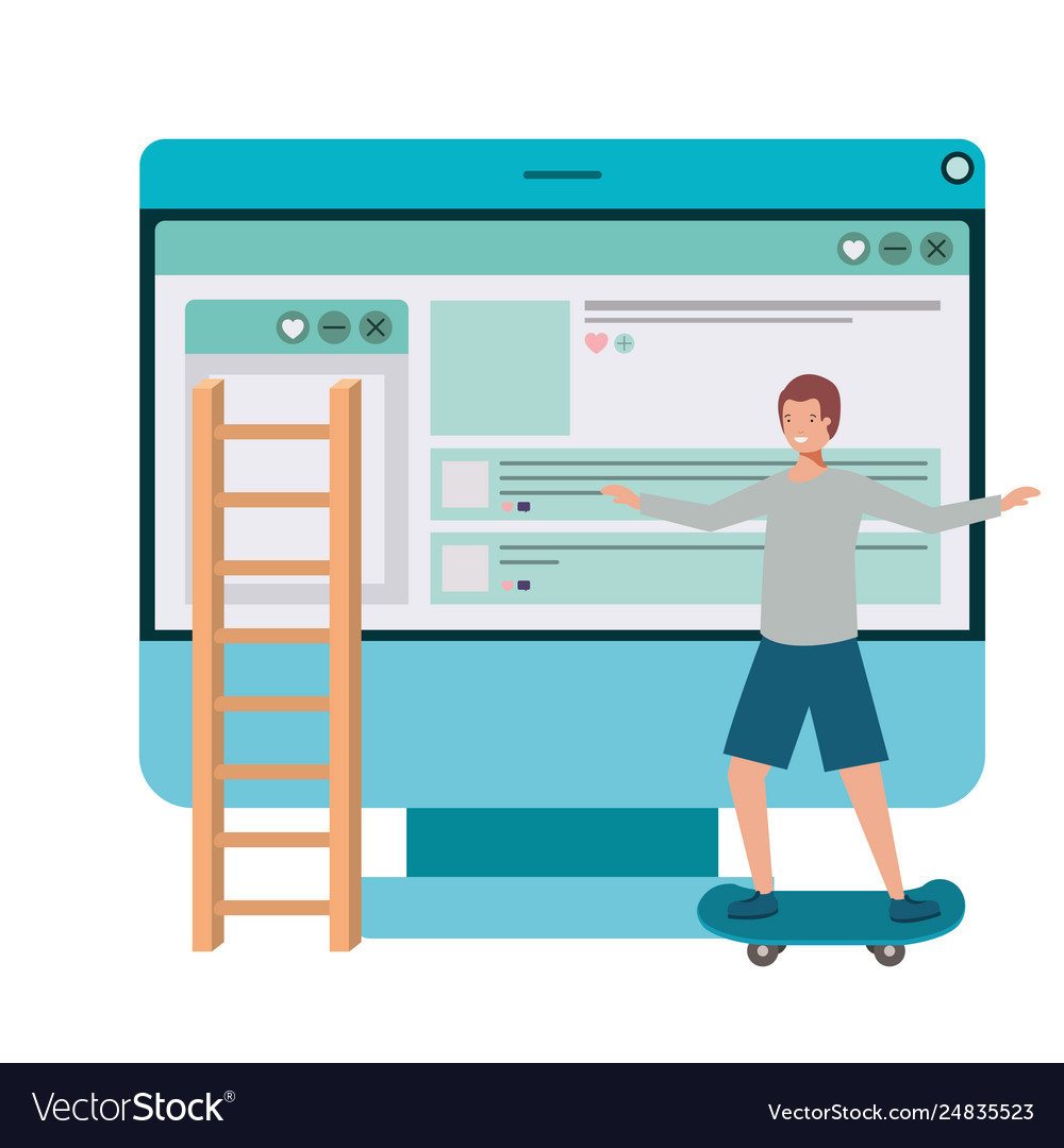 Computer desktop with man in skateboard