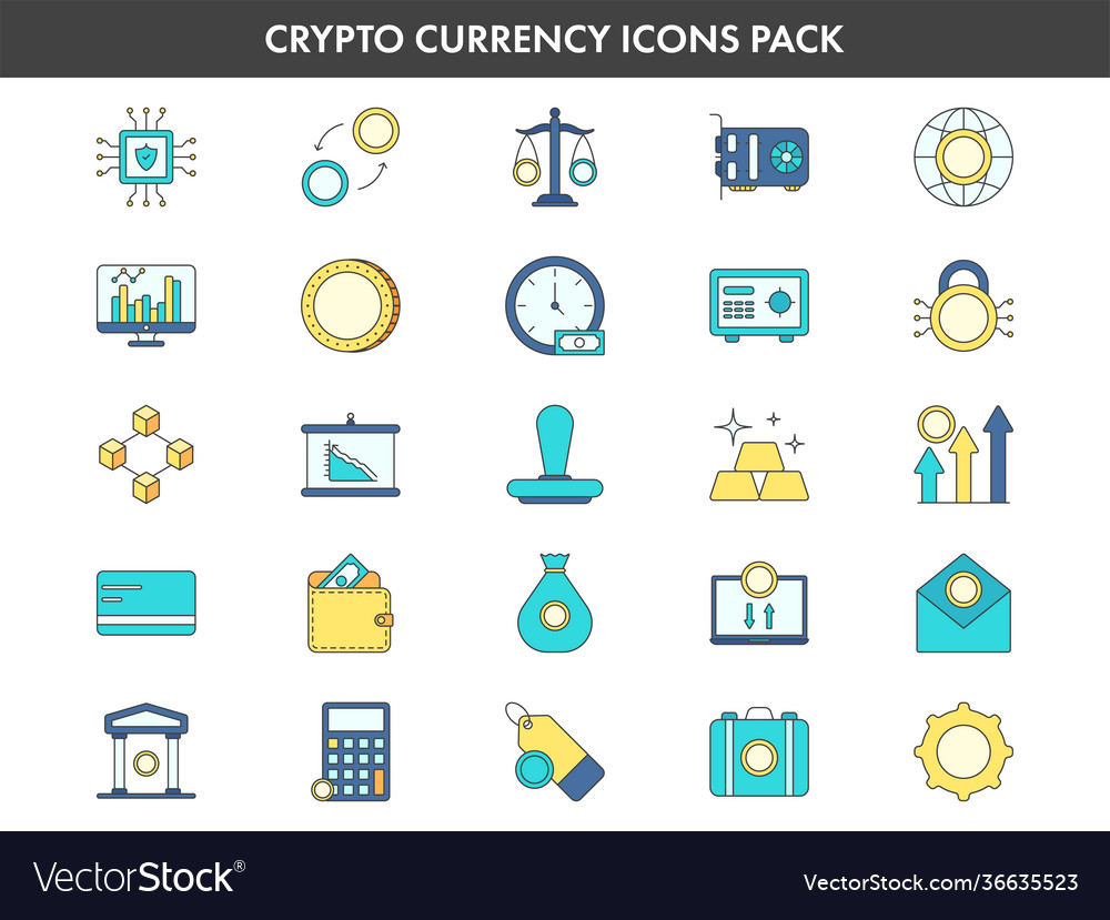 Crypto currency icons set in multicolor
