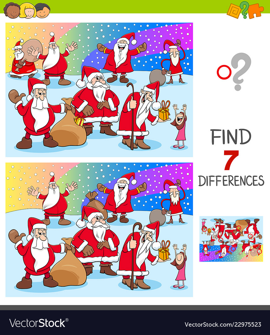 Find differences with christmas characters Vector Image