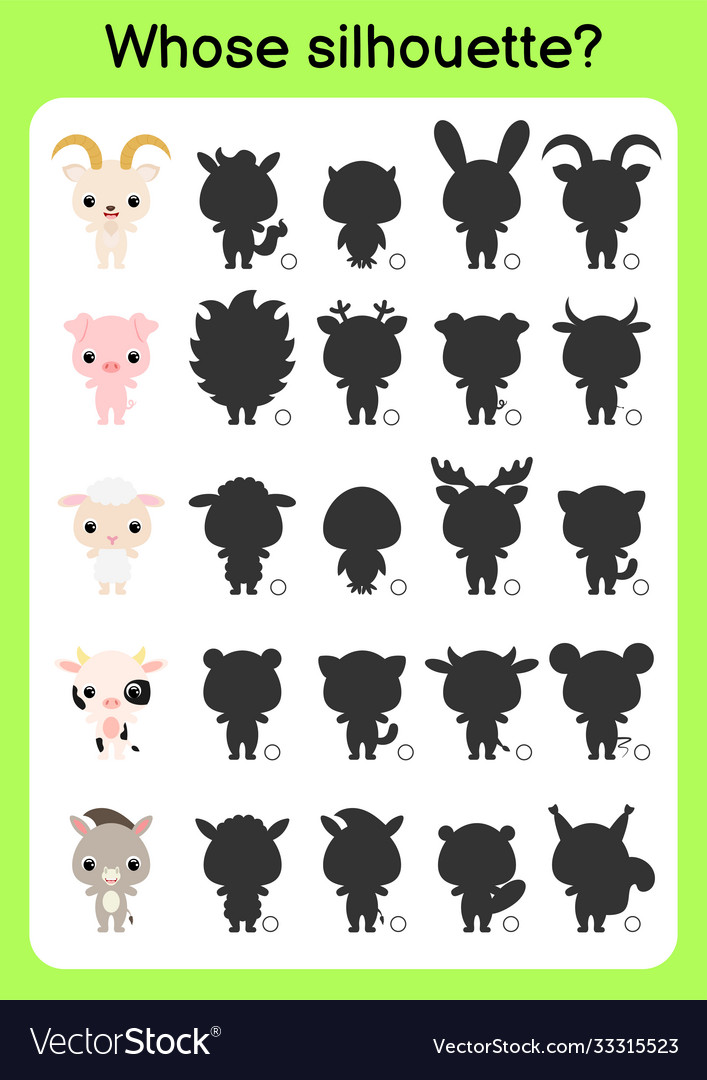 Game template find correct shadow matching vector image Game template find correct shadow matching