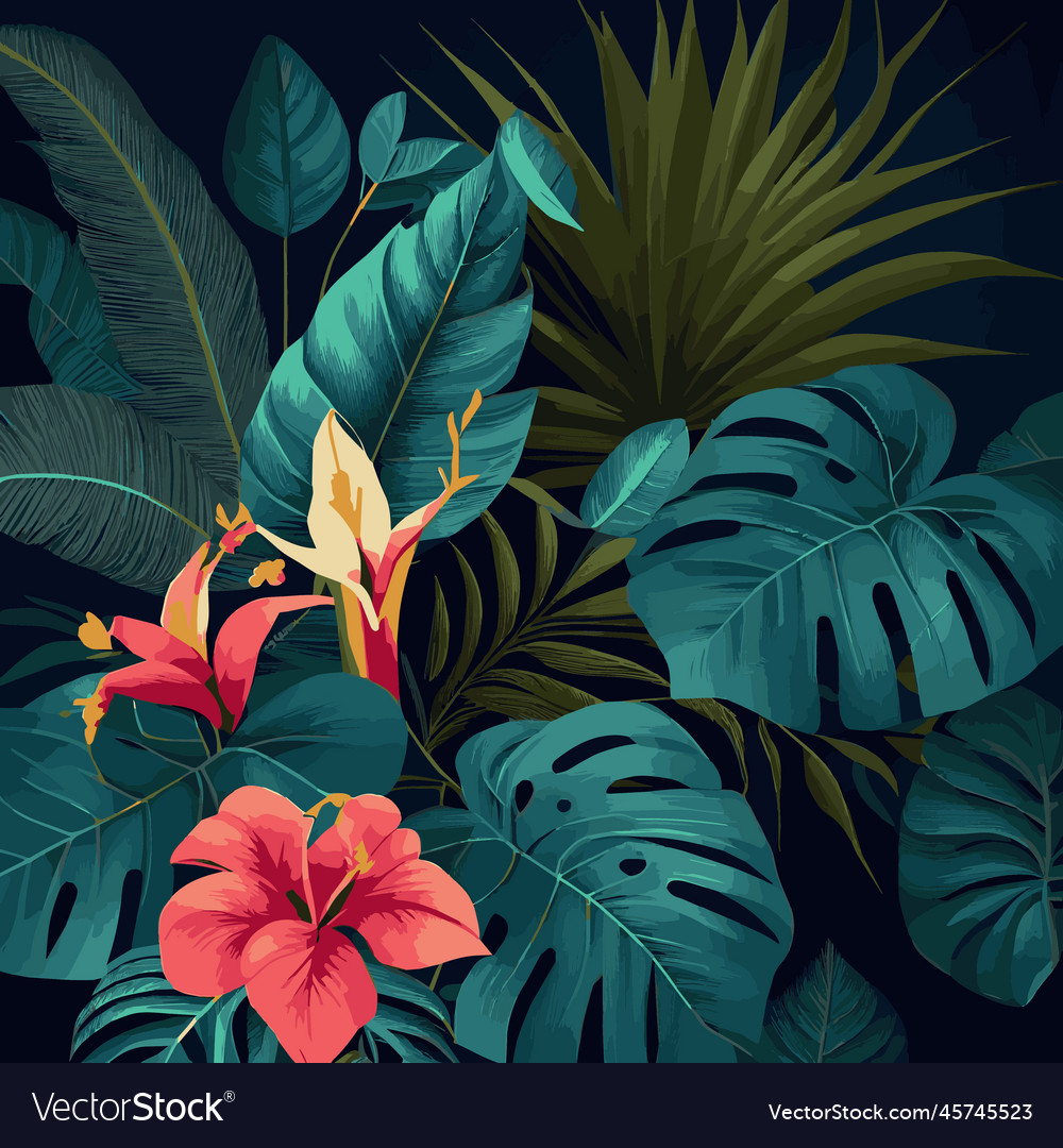 Green tropical forest background monstera leaves Vector Image