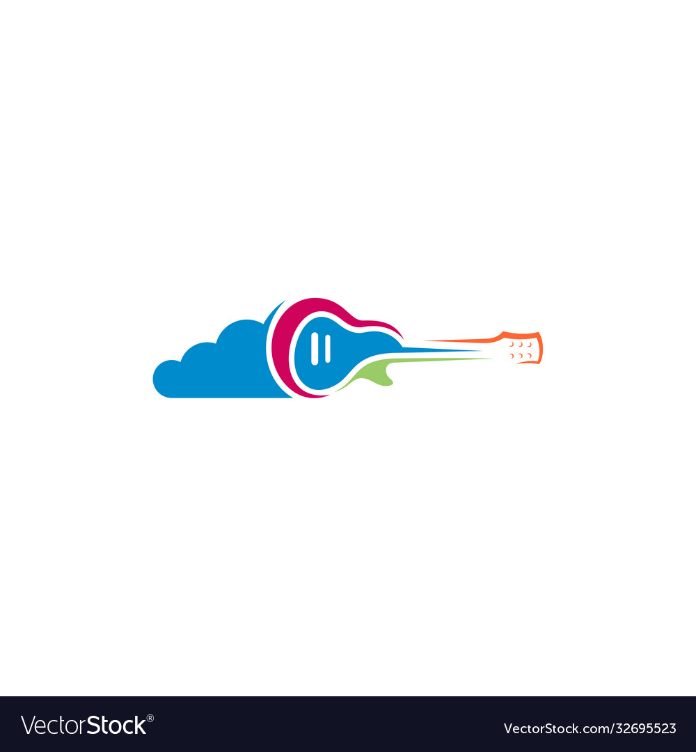 Guitar with clouds design template simple set