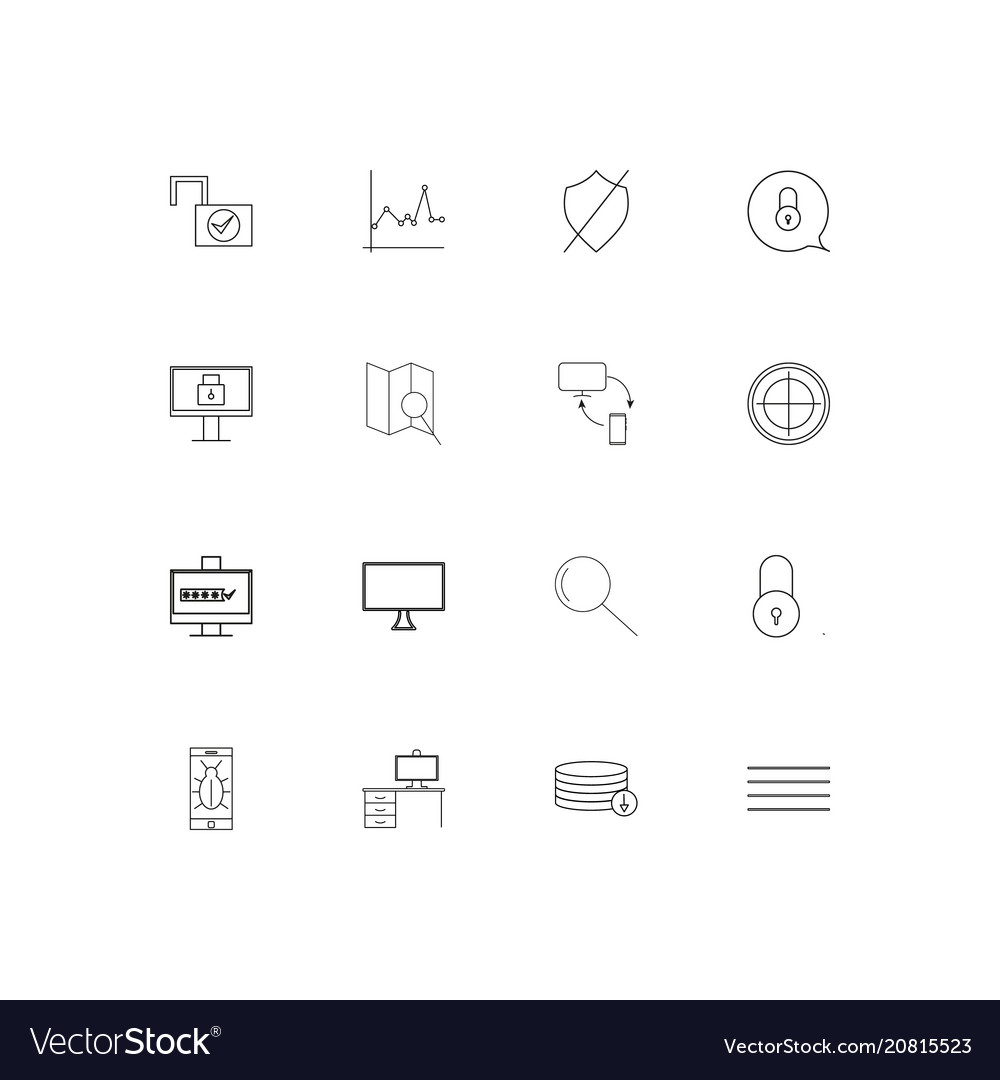Internet security linear thin icons set outlined