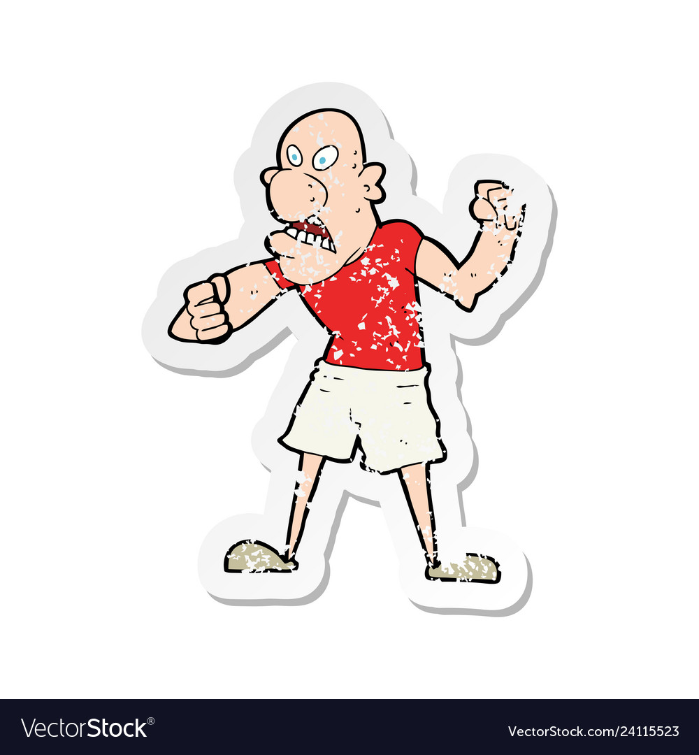 Retro distressed sticker of a cartoon violent man