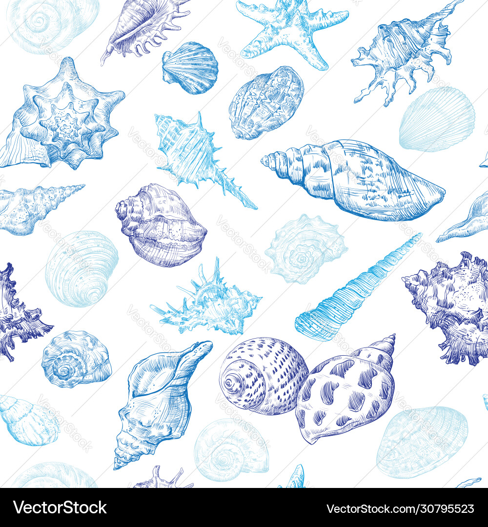 Seamless pattern with seashells Royalty Free Vector Image